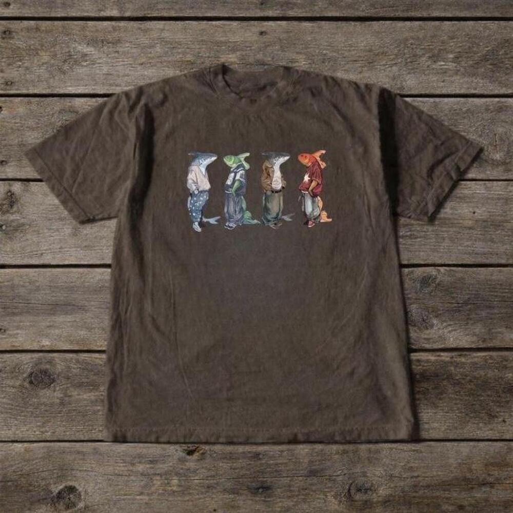 Brown Graphic Tee With Fish